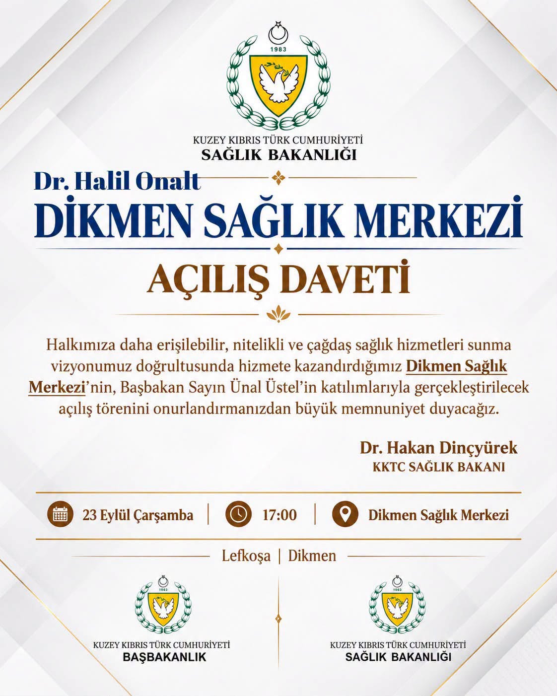 Dr.Halil Onalt Dikmen Sağlık Merkezi Açılış Daveti