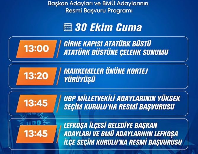 UBP’nin adayları yarın resmi başvurularını yapacak
