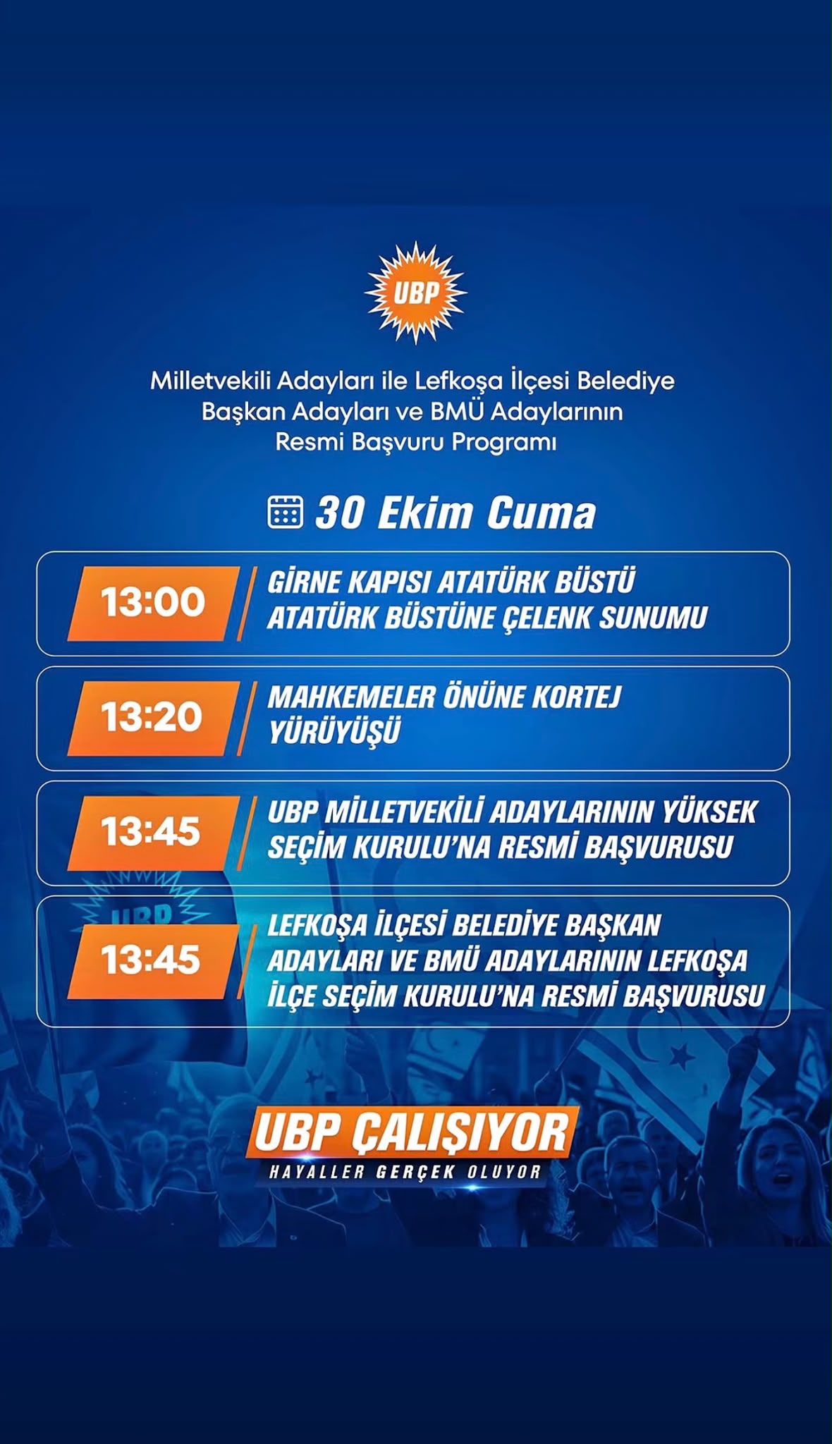 UBP’nin adayları yarın resmi başvurularını yapacak